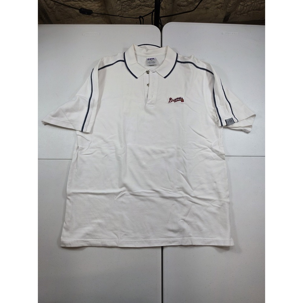 Atlanta Braves CSA Polo Shirt Mens XL Blue MLB Tomahawk Embroidered Vintage